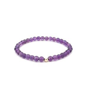 Natural Amethyst Gemstone Stretch Bracelet with 14K Gold Polished Accent Bead